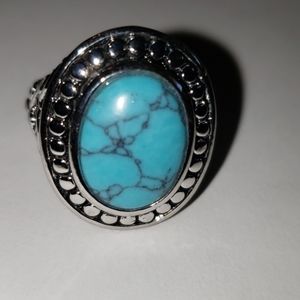 Southwestern Silver Turquoise Ring Size 8¾